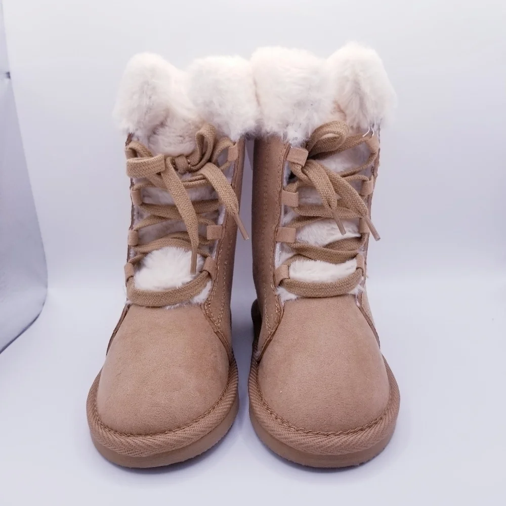 Old Navy #497370 Cozy-Lined Faux-Suede Lace-Up Tan Boots for Toddler size 10